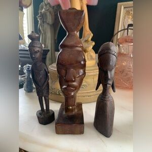 Vintage Hand Carved Set of 3 African Figure Statues